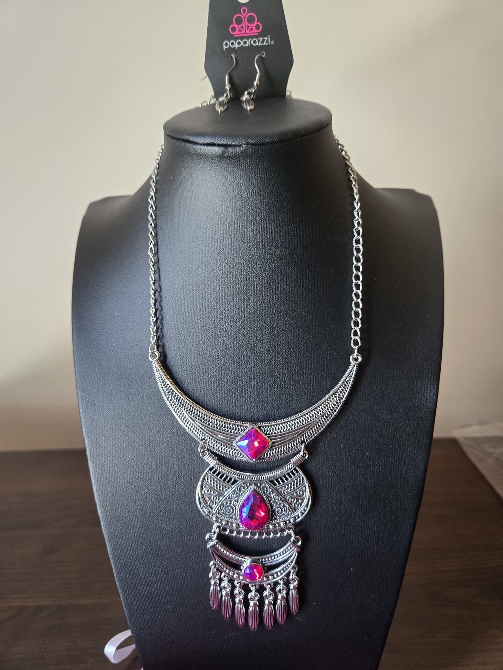 Paparazzi Silver Necklace with Pink Gemstone Accents